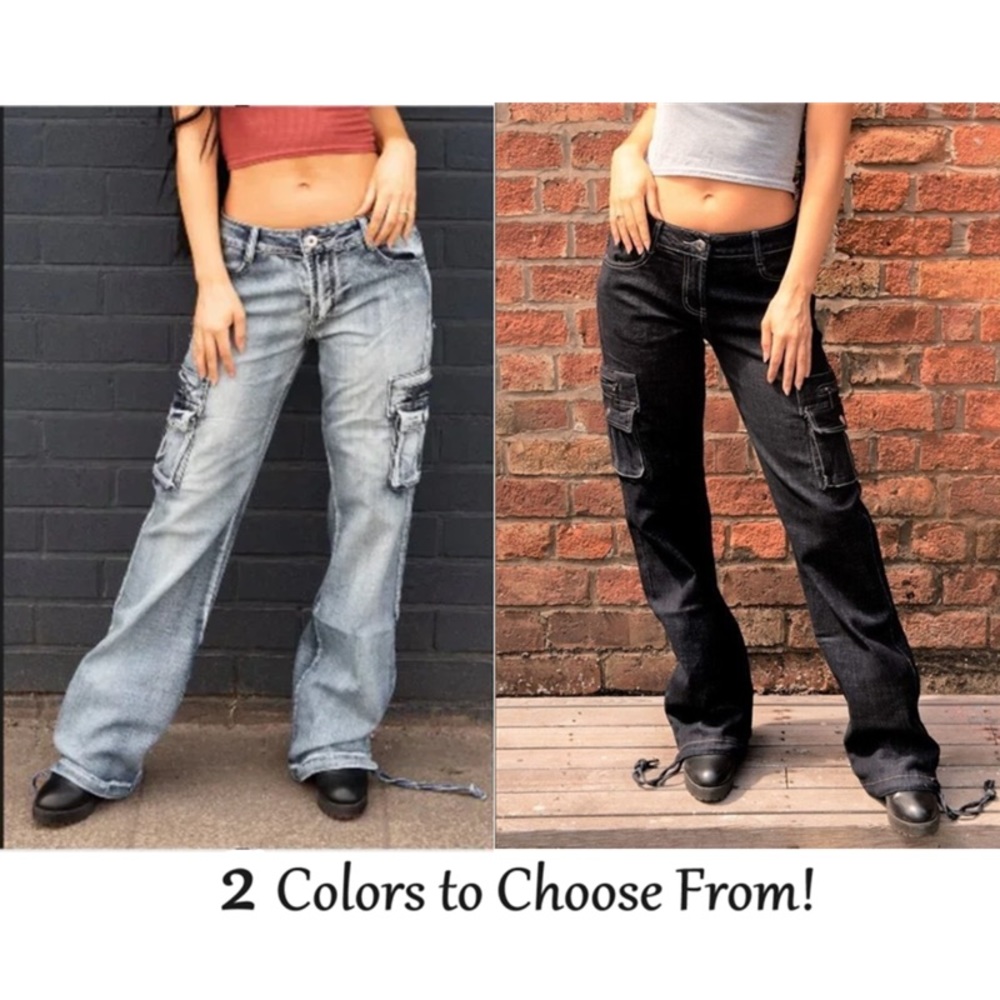 CHOOSE Vintage Y2K Faded Blue Cargo Jeans OR Dark Wash Blue Indigo Combat Pants